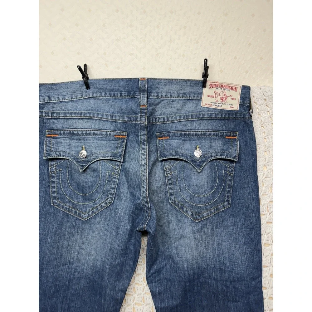 True Religion World Tour Men's Jeans Tag 42 Fits W44 L34 Blue Denim Straight Leg